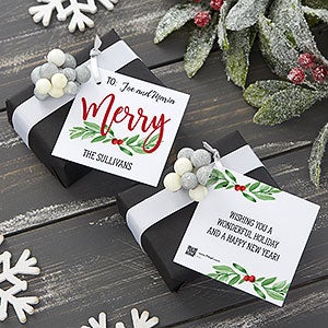 Watercolor Wreath Personalized Holiday Gift Tags - 24830