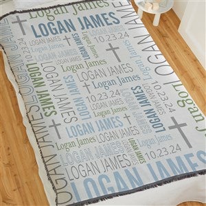 Christening Day For Him Personalized 56x60 Woven Throw - 24848-A