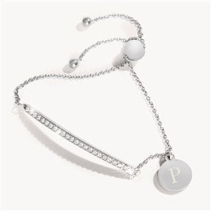 Rhinestone Bar Personalized Initial Bolo Bracelet - 24891