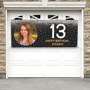 Confetti Personalized Photo Birthday Banner - 30x72 - 24906-P