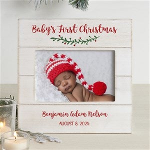 Holly Branch Babys First Christmas Personalized Shiplap Frame 4x6 Horizontal - 25118