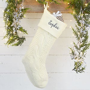 Ivory Modern Cable Knit Personalized Christmas Stocking - 25774-I