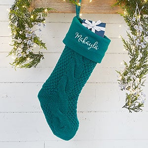 Teal Modern Cable Knit Personalized Christmas Stocking - 25774-T