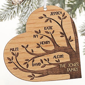 Family Tree Wood Heart Personalized Ornament- Natural - 26131-N