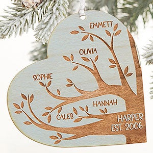 Family Tree Wood Heart Personalized Ornament- Blue Stain - 26131-B