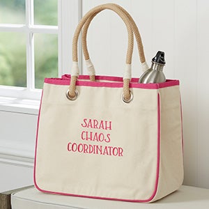 Write Your Own Embroidered Canvas Rope Tote- Pink - 26302-P