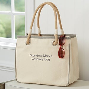 Write Your Own Embroidered Canvas Rope Tote- Grey - 26302-G