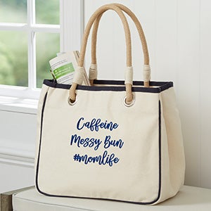 Write Your Own Embroidered Canvas Rope Tote- Navy - 26302-N