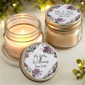 Plum Colorful Floral Personalized Mason Jar Candle Wedding Favors - 26332
