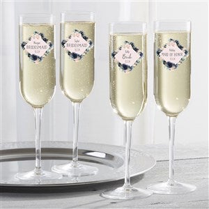 Floral Wedding Navy Personalized Luigi Bormioli® Wedding Party Champagne Flute - 26351