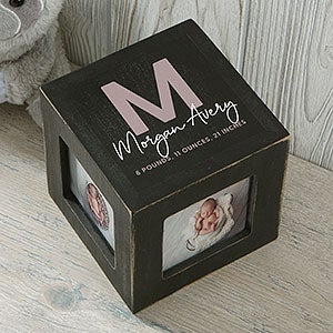 Simple and Sweet Baby Girl Personalized Photo Cube- Black - 26461-B
