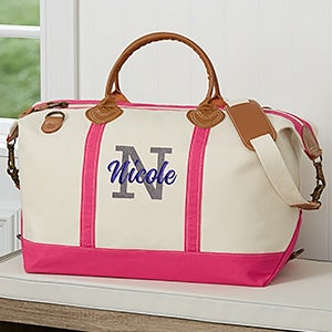 Playful Name Embroidered Canvas Duffel Bag - Pink - 27004-P