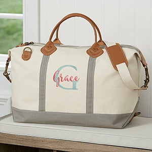 Playful Name Embroidered Canvas Duffel Bag - Grey - 27004-G