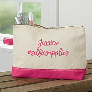 Write Your Own Embroidered Canvas Makeup Bag- Pink - 27189-P
