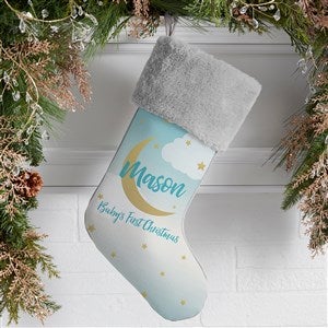 Beyond The Moon Personalized Grey Faux Fur Baby's First Christmas Stocking - 27874-GF