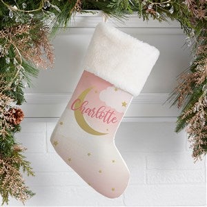 Beyond The Moon Personalized Ivory Faux Fur Baby's First Christmas Stocking - 27874-IF