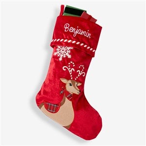 Candy Cane Reindeer Personalized Christmas Stocking - 28066-R