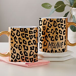 Leopard Print Personalized 11 oz. Gold Glitter Coffee Mug - 28378-G