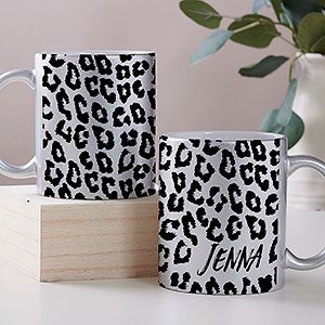 Leopard Print Personalized 11 oz Silver Glitter Coffee Mug - 28378-S