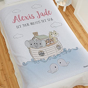 Precious Moments Noahs Ark Personalized Baby Girl 50x60 Sweatshirt Blanket - 28485-SW