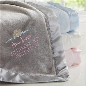 Precious Moments® Noah's Ark Embroidered Baby Girl Grey Satin Trim Blanket - 28524-G