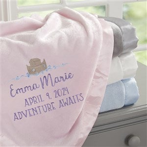 Precious Moments® Noah's Ark Embroidered Baby Girl Pink Satin Trim Blanket - 28524-P