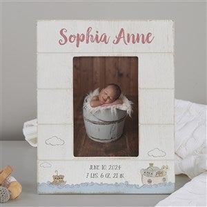 Precious Moments® Noah's Ark Personalized Baby Girl Shiplap Frame- 4x6 Vertical - 28556-4x6V