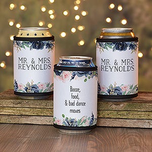 Navy Colorful Floral Personalized Wedding Favor  Can & Bottle Wrap - 29603