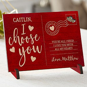 I Choose You Personalized Wood Postcard-Red - 29620-R