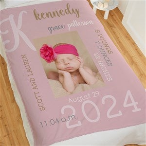 Modern All About Baby Girl Personalized 50x60 Plush Fleece Photo Blanket - 29776-F