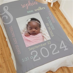 Modern All About Baby Girl Personalized 50x60 Sherpa Photo Blanket - 29776-S