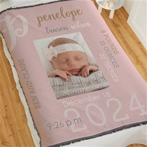 Modern All About Baby Girl Personalized 56x60 Woven Photo Throw - 29776-A