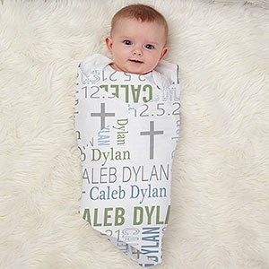 Christening Day For Him Personalized Baby Receiving Blanket - 30197