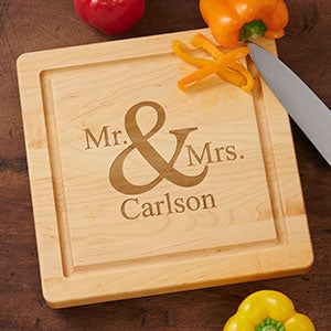 Maple Leaf Personalized Mr. & Mrs. Square Wedding Cutting Board- No Handles - 30467D
