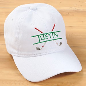 Crossed Clubs Personalized White Baseball Cap - 30493-W