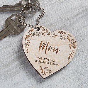 Floral Wreath For Her Engraved Wood Keychain- Whitewash - 31258-W