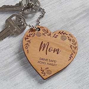 Floral Wreath For Her Engraved Wood Keychain- Natural - 31258-N