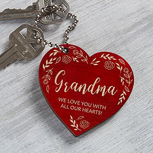 Floral Wreath For Her Engraved Wood Keychain- Red Poplar - 31258-R