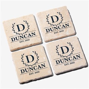Laurel Wreath Personalized Tumbled Stone Coaster Set - 31268