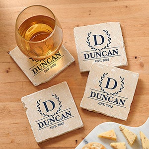 Laurel Wreath Personalized Tumbled Stone Coaster Set - 31268