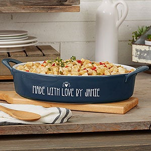 Made With Love Personalized Oval Baking Dish-Navy - 31336N-O