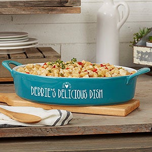 Made With Love Personalized Oval Baking Dish-Turquoise - 31336T-O