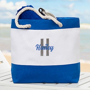 Playful Name Embroidered Blue Beach Bag - 31371-B