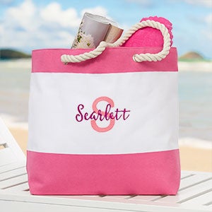 Playful Name Embroidered Pink Beach Bag - 31371-P