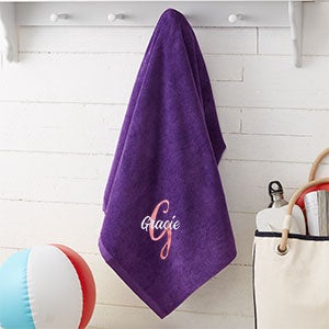 Playful Name Embroidered 36x72 Beach Towel- Purple - 31372-PL