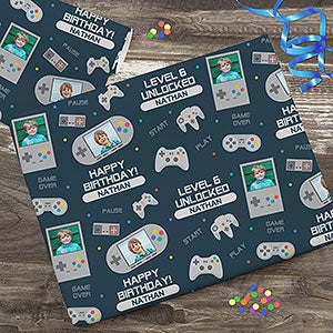 Gaming Birthday Personalized Photo Wrapping Paper Roll - 6ft Roll - 31796