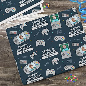 Gaming Birthday Personalized Photo Wrapping Paper Sheets - Set of 3 - 31796-S