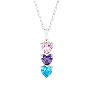 Custom Heart Birthstone Sterling Silver Necklace - 3 Stones - 31857D-3SS