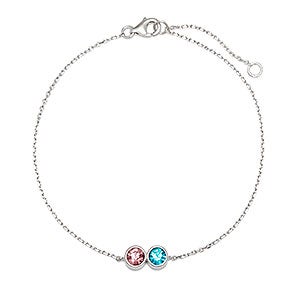 Custom Bezel Set Birthstone Sterling Silver Bracelet - 2 Stones - 31866D-2SS