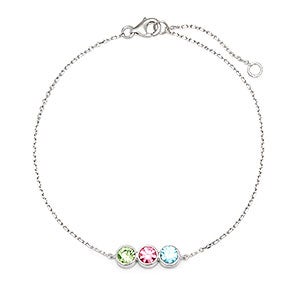 Custom Bezel Set Birthstone Sterling Silver Bracelet - 3 Stones - 31866D-3SS